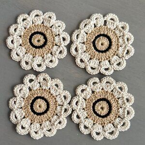 Handmade Crochet Coasters Set - 100% Cotton